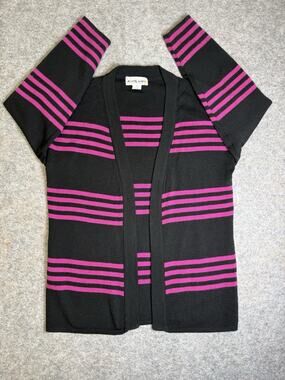 Vintage Amilano black and fuchsia pink striped open front cardigan Women's Sz M